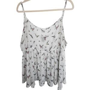 Torrid Bird Print Flowy Babydoll Tank Top Size 2X Sheer Peplum Chiffon Soft Girl